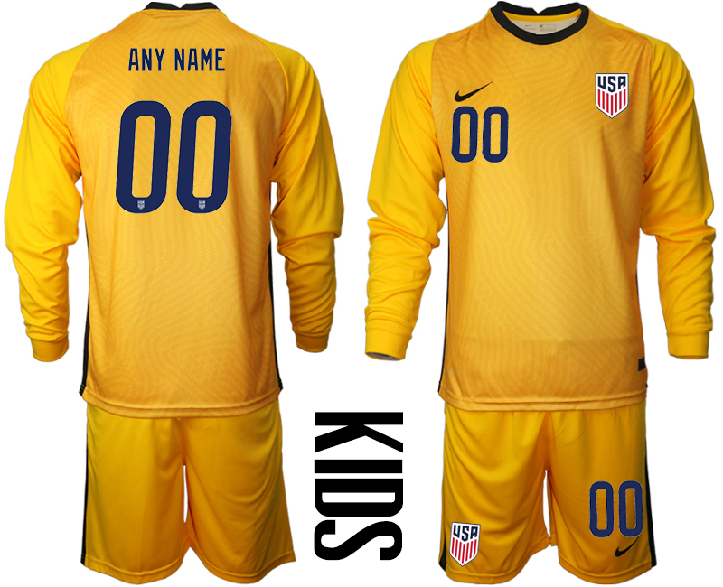 Cheap Youth 2020-2021 Season National team United States goalkeeper Long sleeve yellow customized Soccer Jersey